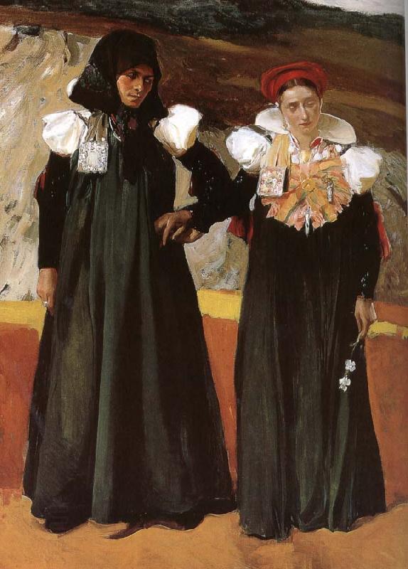 Joaquin Sorolla Two women wearing traditional costumes Aragon China oil painting art